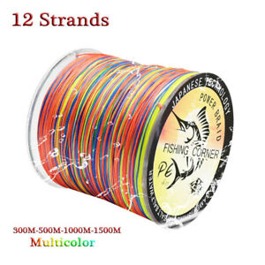 12 Strands Braided Fishing Line PE Multifilament Multicolor Super Strong Line