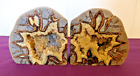 Vintage 1980's Lovely Large Septarian Geode Crystals Dragon Stone Bookends Utah