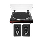 Audio-Technica AT-LP60X Belt-Drive Stereo Turntable (Brown) with Speakers Pair