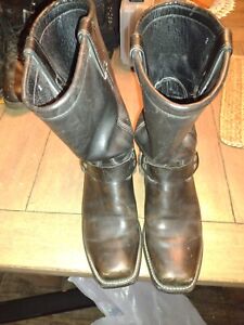 Mens Chippewa Black Leather Motorcycle Boots Harness Square Toe Sz 8.5 D 27868