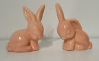 Pair ceramic bunny rabbits - pink, long eared. Vintage 1950s.