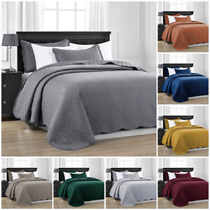 3 Piece Embossed Quilted Bedspread King Size Comforter Set Coverlet Bed Throws