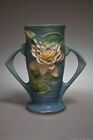 c. 1943 72-6” WATER LILY by Roseville Pottery BLUE Handled Vase