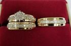 2Ct Round Cut Real Moissanite His Her Bridal Trio Ring Set 14K Yellow Gold Plate
