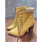 NEW Steve Madden Karmen Tan Lace Up Pointed Toe Bootie Stacked Heel Boots sz 6.5