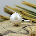Natural Freshwater Pearl Ring 925 Sterling Silver Prong Handmade Ring for Girls