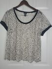 Torrid Womens Lace Floral Top Size 1 Black White See Though Short Sleeve Blouse