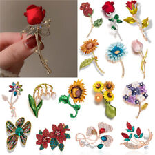 Charm Flower Rose Crystal Pearl Plant Brooch Pin Women Costume Wedding Jewellery