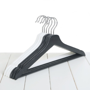 200x Black Smooth Finish Wood Hanger Solid Wood with Non Slip Pant Bar Hangers