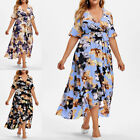 Womens Plus Size Bohemian Floral Maxi Dress Casual Boho V Neck Beach Sundress