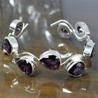 Purple Amethyst Gemstone 925 Sterling Silver Jewelry Cuff Bracelet Adjustable