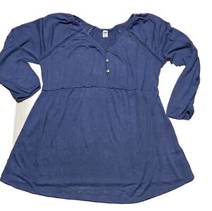Old Navy Maternity Blue Size Large Babydoll Top Puff Sleeve Bohemian