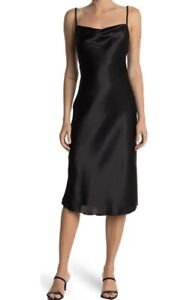 bebe Satin Cowl Neck Slip Midi Dress Black Small NWT Size XS Made In USA
