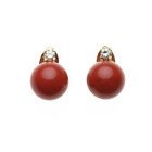 Vintage Victorian 8mm Red Coral Stud Earring 14k Yellow Gold Over Coral Earring