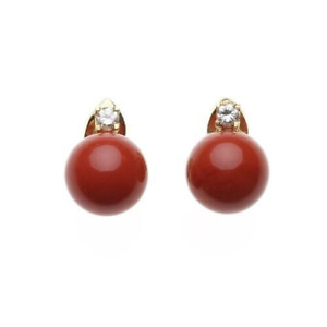 Vintage Victorian 8mm Red Coral Stud Earring 14k Yellow Gold Over Coral Earring