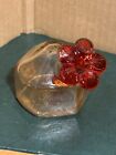 Par-A-Sol Hand Blown Amber Glass Hummingbird Feeder/Inkwell w/Glass Flower