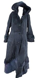 3442 Darkhan Minji Womens Dark Blue Hooded Lamb Shearling Fur Coat M
