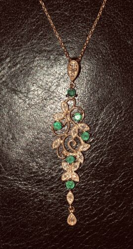 Emerald And Diamond Gold Pendant Necklace 14k Natural Stones