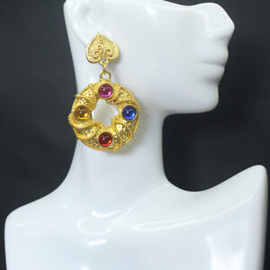 Medieval Earrings Vintage Colorful Diamond Round Earrings French Earrings