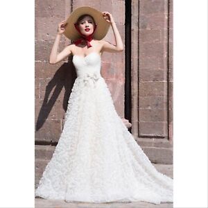 Watters Caerwyn Silk Lace & Dotted Tulle Strapless Gown Ivory Size 10
