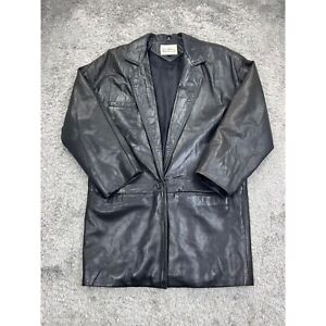 Vintage Leather Warehouse Jacket Womans Small Black Satin Lined Trench Coat