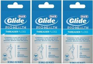 ORAL-B Glide Pro Health THREADER FLOSS Single Use Packets 30ct ( 3 pack )