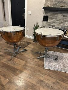 Pair Vintage Leedy & Ludwig Copper Kettle Timpani Drums