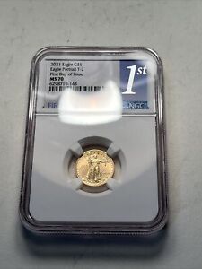 2021 Gold Eagle G$5 1/10th Oz First Day Of ReleasMS70 NGC Type 2 Eagle Portrait