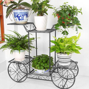 6 Tier Tall Metal Plant Stand Elevated Flower Pot Holder Display Shelf 4 Wheels