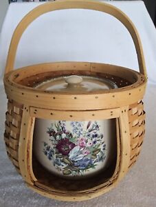 Home & Garden Party Floral Stoneware Bean Pot With Carrying Basket (2002)