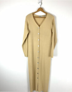 Vintage Cardigan Womans Size XL Yellow Button Front Long Sleeve Wool Duster