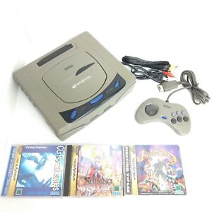 Japanese Sega Saturn Gray Console System Bundle  with 3 games & controller 411