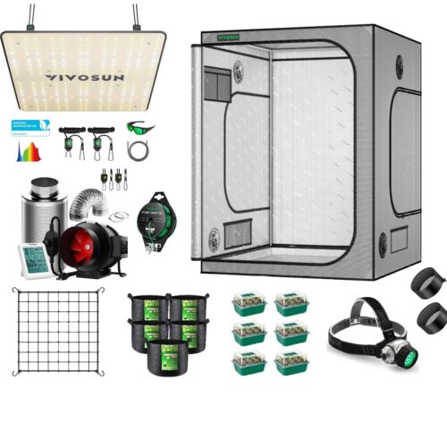 VIVOSUN Gray Grow Tent Complete Kit w/ Inline Fan & LED Grow Light & Accessories