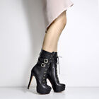 Onlymaker Women Fashion Lace-up Mid Calf Boots High Heel Platform Stilettos US5