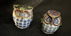 Vintage  Cloisonne' Owl Figurines Chinese Painted Enamel Brass Pair pl