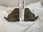 Vtg Pair Brass Cats Bookends MCM Set of 2 Kittens Tails in Air Deco Patina ￼