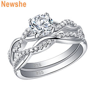 Newshe Infinity Wedding Band Set Engagement Promise Ring Sets for Women Silver