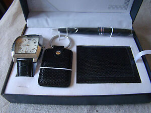 QBOS Wristwatch Gift Set w/ Keychain Bifold Pad/Business Card Holder Pen 71601