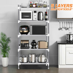 5 Layers Microwave Stand Kitchen Storage Rack Steel Shelves Adjustable Organizer