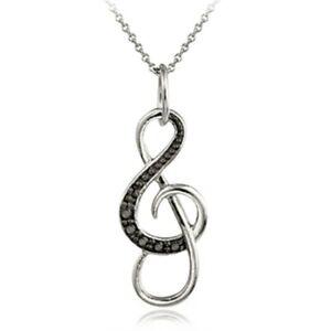 Women 925 Sterling Silver Plated Music Note Crystal Pendant Necklace Jewelry
