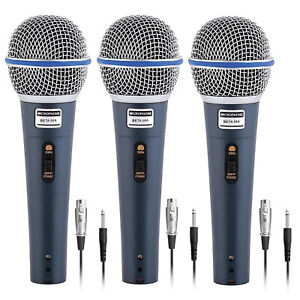 3 PACK Beta 58A Dynamic Professional Vocal Microphone Cardioid Mic with Cable