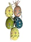 Lot Of 5 Beaded Jewel Decorated Flowers Easter Eggs Ornament Decor Yellow Pink