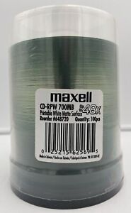 100 Maxell CD-RPW Discs 700MB/80 min 48x Printable Matte White 648720 NEW SEALED