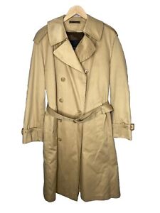 Vintage 70s 80s Misty Harbor Mens Tan Trench Coat Wool Liner USA Made Sz 38