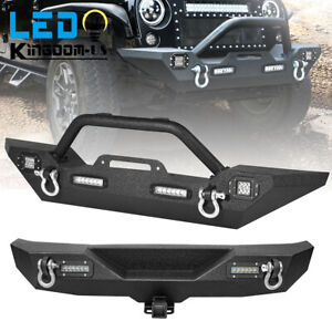 Front/Rear Bumper for 07-18 Jeep Wrangler JK Unlimited w/ Winch Plate LED Lights (For: Jeep Wrangler JK)