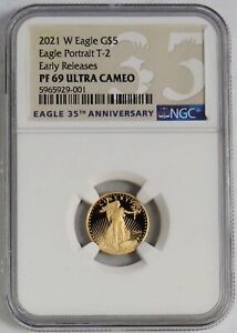 2021 W GOLD $5 PROOF AMERICAN EAGLE 1/10 oz COIN T-2 NGC PF 69 UC EARLY RELEASE
