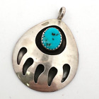 Sterling Silver Turquoise Bear Claw Native American Style Pendant 1.5