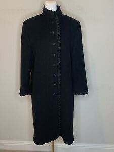 Fleurette Womens Cashmere Wool Coat Luxe Jacket Ruffles Black Sz 10 NWT $895
