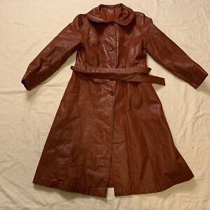 Womens Vintage Unbranded  Leather Trench Coat Size Small Brown