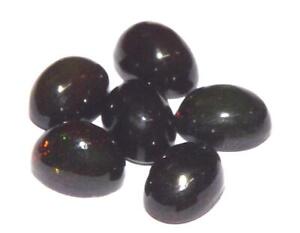 3.75  cts Ethiopian Black Fire Opal  7 x 5 mm Oval Cabochon Lot  6 Nos #obml160